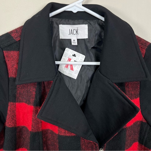 NWT Jack by BB Dakota Red & Black Plaid Moto Jacket Size M - Picture 5 of 11